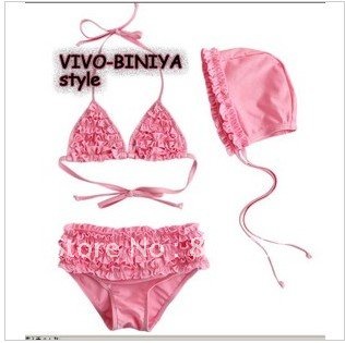 Wholesale - - 2012 new style 10pcsBaby girl 3-piece pink Swimwe girls swimsuit bikini kids