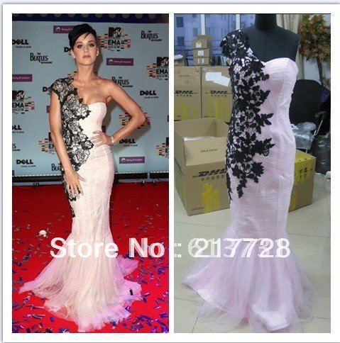 Wholesale - 2012 New Style One Shoulder Applique Sheath red carpet dresses Pink Tulle celebrity Dresses END197