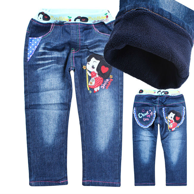 Wholesale 2012 new thicken cartoon cute girl's pants jeans winter girls clothing warm pants Embroidery thick jeans children
