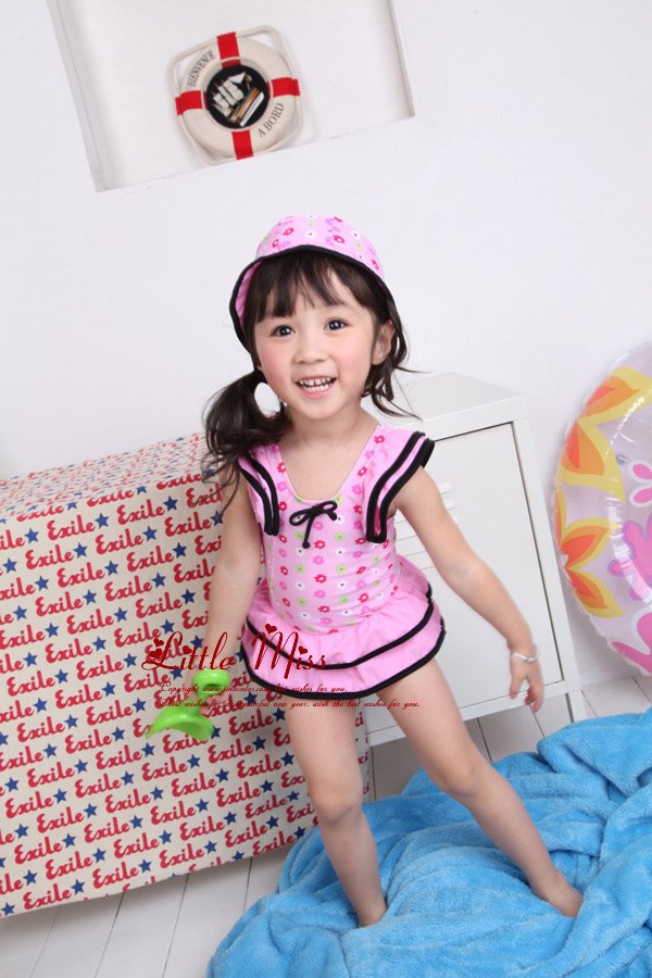 Wholesale - 2012 Pink Fashion Plus Size Swim Suits Summer Clothings Swimwear 2-7Y 5pcs/lot Baby Swimwear#008