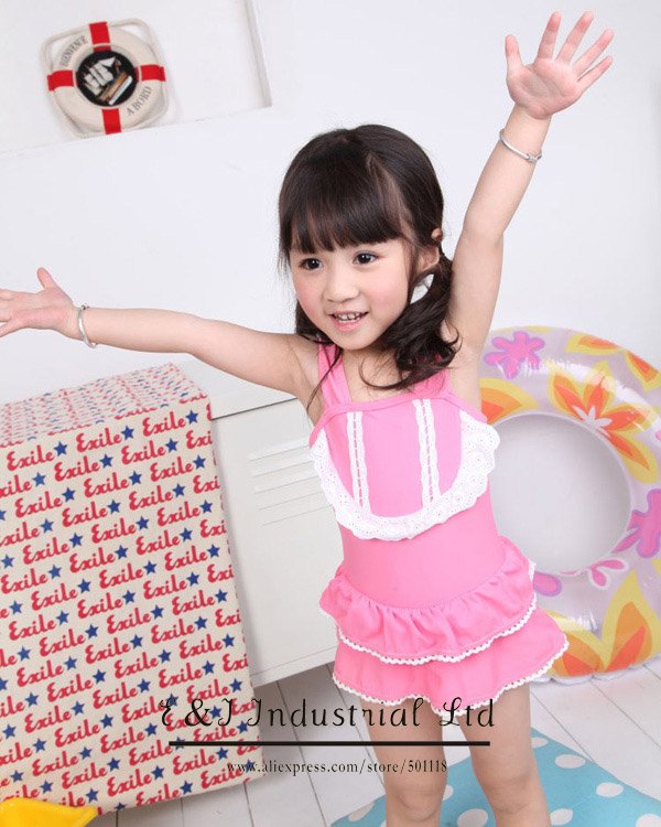 Wholesale - 2012 Pink One-piece Baby Swimming Costume 3-7Y Sample Supported Girl Swimwear 5pcs/lot Mix Designs