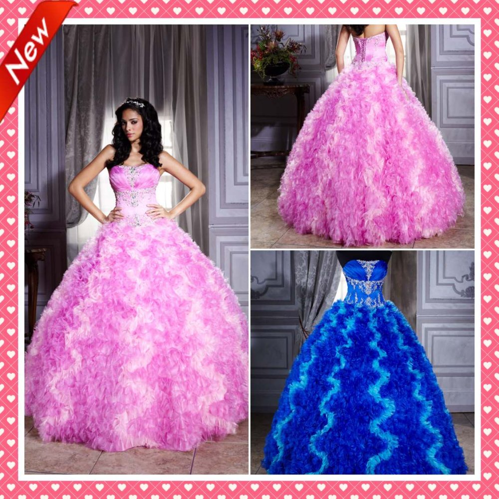 Wholesale - 2012 pink Quinceanera Dress Bling Strapless Ball Gown Ankle length Beaded Applique Organza Quinceanera Dress
