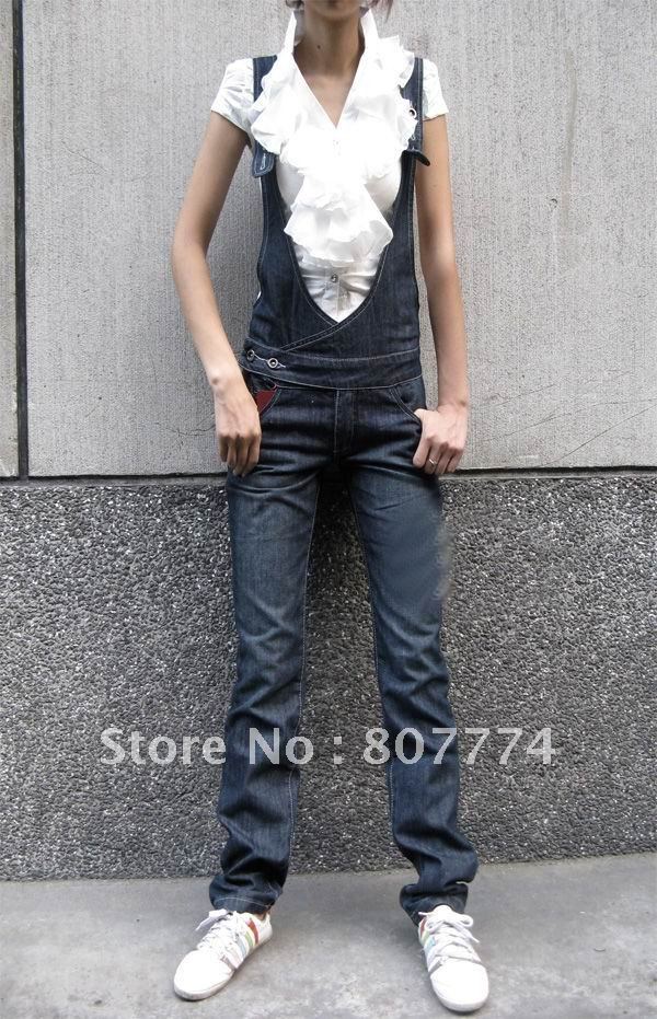 Wholesale 2012 Summer Women's Long Pant Denim Suspender Fashion Jumpsuit/Overall S-L Freeshipping