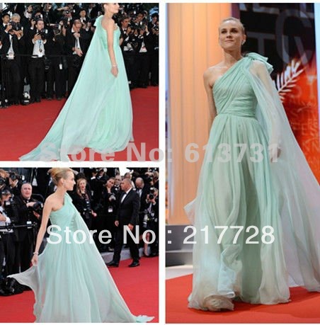Wholesale - 2012 the 65th Cannes Film Festival One Shoulder Pleat Green Chiffon Diane Kruger Celebrity Dresses