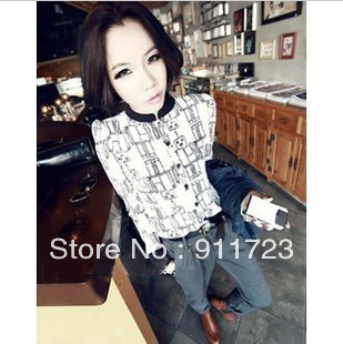 Wholesale 2013 Brand New Womens Trendy Stand Collar Shirt/Super Fashion Chiffon Shirt For Lady/High Quality Chiffon Blouse