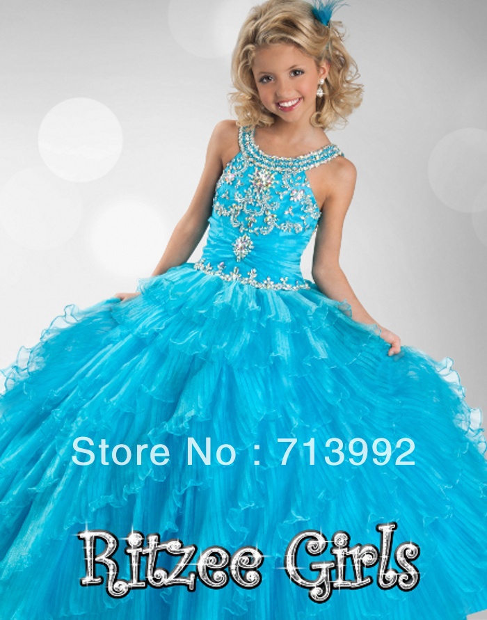 Wholesale 2013 hit 50% Hot BeautifulHalter Style Flower Girl Pageant Wedding Dress Size free shipping