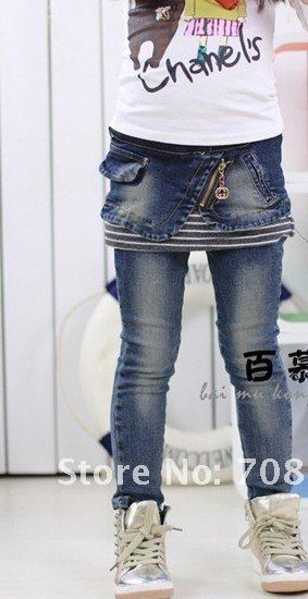 Wholesale! 2013 hot sale! 5pcs/lot  free shipping  Female Child denim skirt jeans 2 piece set girl's jeans legging  size 90-130