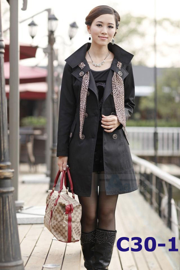 Wholesale - 2013 HOT Womens Lady Double-Breasted Long Trench Coats Scarf Coat Outwear M-L #C30-1 FREE SHIPPING