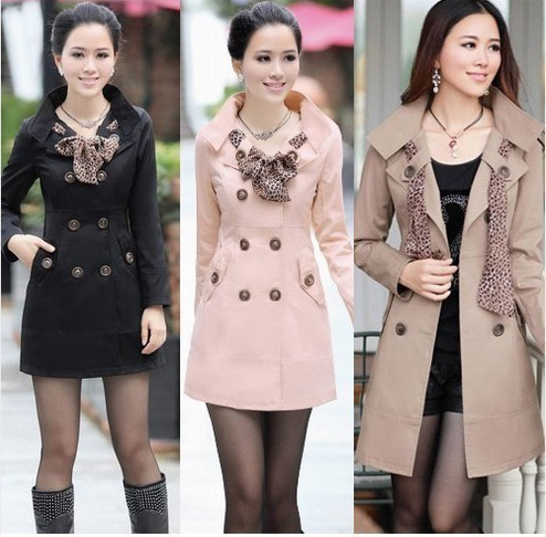 Wholesale - 2013 HOT Womens Lady Double-Breasted Long Trench Coats Scarf Coat Outwear M-XXL