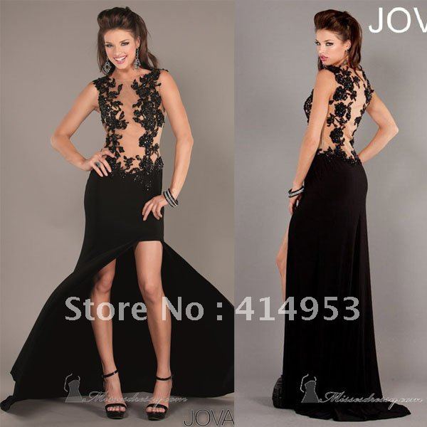 Wholesale 2013 Manufacture Jewel Collar Embroidery Black Charmeuse Formal Evening Gowns