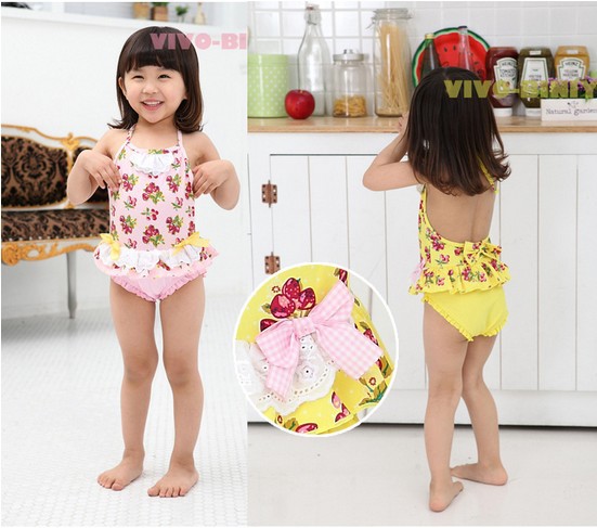 Wholesale 2013 new arrival one piece cute children's swimsuit for girls with printed cherry hot sale free shipping