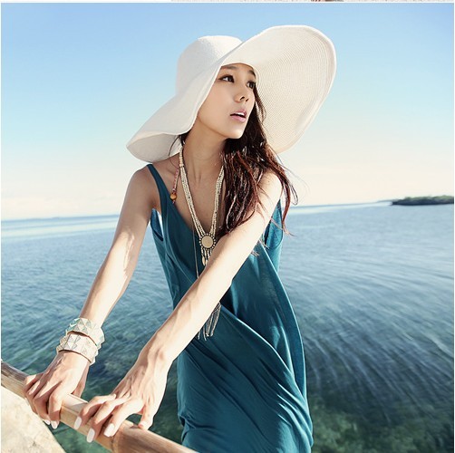 wholesale 2013 new fashion korean style women's wide large brim summer sun hat beach cap straw hats