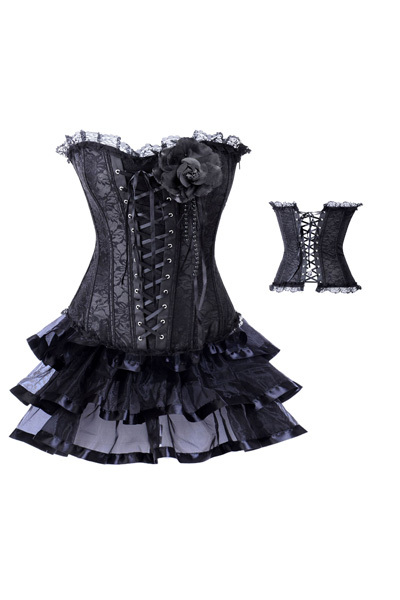 Wholesale 2013 New Fashion! Lady elegant bustier,4216 Black red  Sexy lace floral ruffled corset skirts,embroidery bodysuits