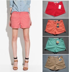 Wholesale 2013 Women Summer Pleated Short Hot Button Up Short pants Cotton Beach T-shirt Shorts SX8327 Free Shipping