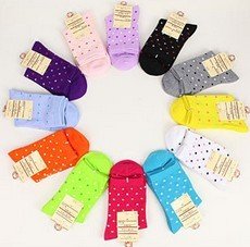 Wholesale 20pairs/lot New Arrival Mix Cotton Cute Color Dot Socks Women Free Shipping