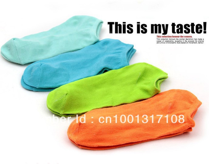 Wholesale 20pcs/ lot fashion women's 100% cotton knitted socks candy color sock slippers sports thin boat socks