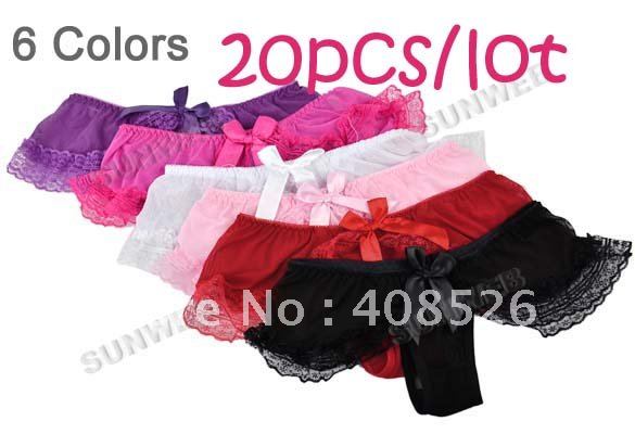 Wholesale 20Pcs/Lot Women's Sexy Thongs V-string G-string Panties Lace Lingerie Underwear 6Colors Free Shipping 7951