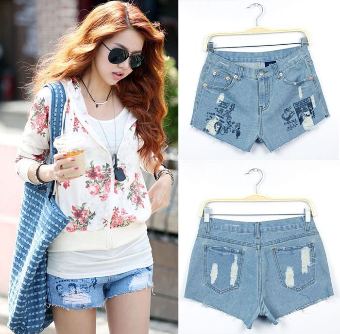 Wholesale 2pcs/lot Free Shipping Retro distressed printing Women shorts pants, short jeans pants,Trousers