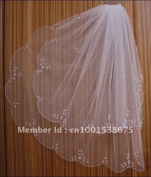 Wholesale 2T White Elbow Beaded Edge pearl sequins  Bridal veils Wedding Veil with comb