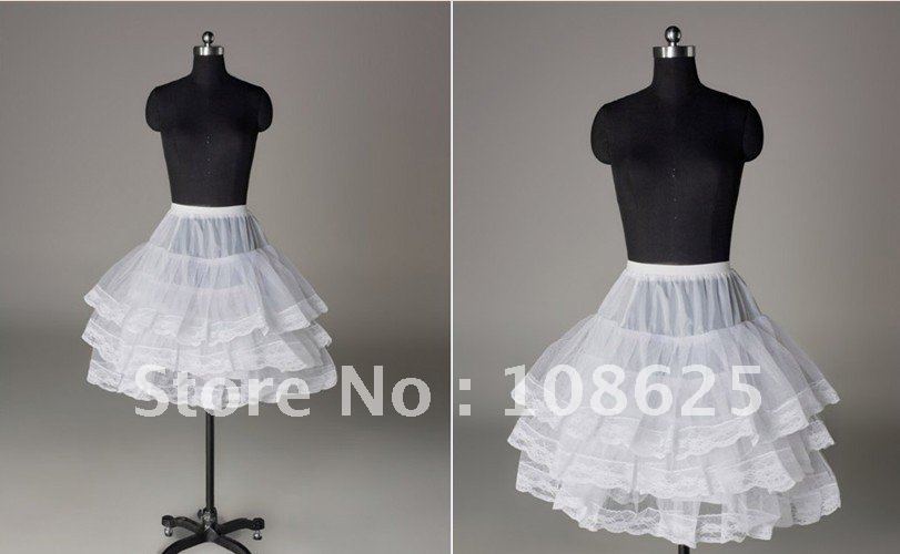 Wholesale 3 layers 50 cm  white with lace Applique  Short Crinoline Petticoat