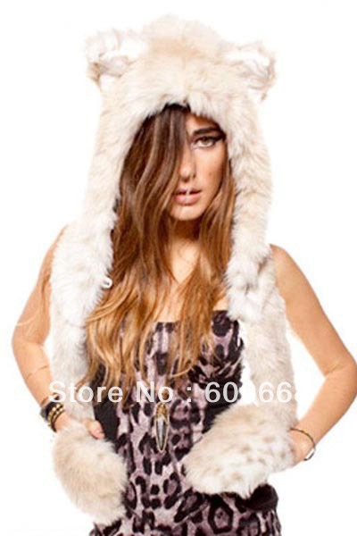 wholesale 3 pcs/lot new spirit  snow leopard full hood winter animal cartoon faux fur hats with gloves TY905