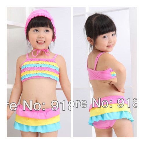 Wholesale 3 PCS/lots Children's Cute Patchwork Style Bikini Lovely Kid's Mini-Bikini Suitable for 3-6 years old Girls (2912)