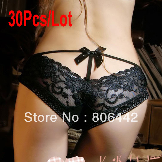 Wholesale 30Pcs/Lot Pierced Butterfly Lace Sexy Underwear Princess Sexy Lady Panties Butterfly Tie With Diamond Lace Briefs 626