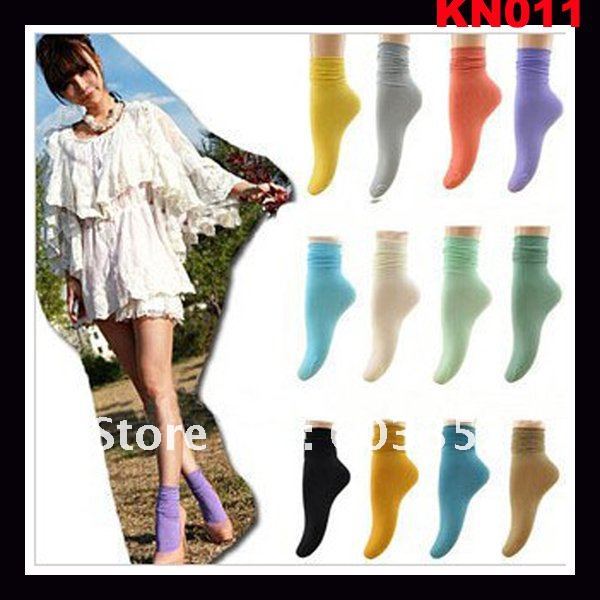 wholesale 35pairs/lot  35cm Vintage cotton anckle sock pile sock good elastic 7colors mix order  free shipping KN011