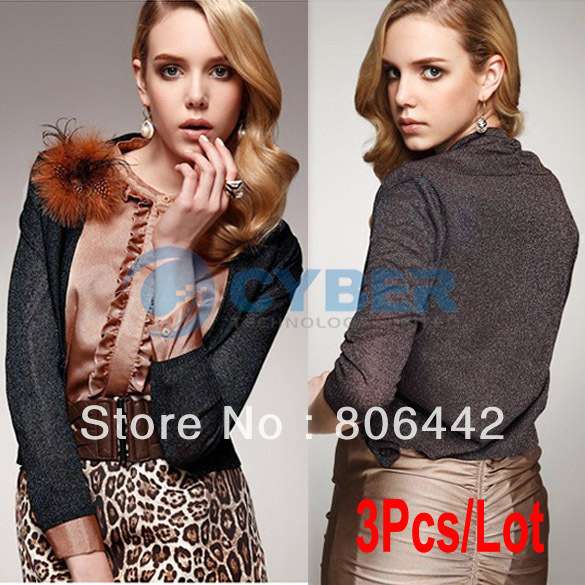 Wholesale 3Pcs/Lot Fashion Women's V Neck Open Shiny Knitting Cardigan Long Sleeve Coat Jacket Casual  Free Shipping 8174