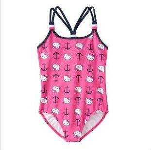 wholesale 3ps/lot  2012 Children's swimwear Hello Kitty cartoon piece swimsuit girls pink bikini free shipping