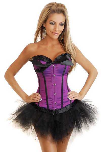 Wholesale!! 4030 SEXY BUSTIERS Black belt Overbust Lace Tutu Dress Purple Boned  Lady Body shaping corsets