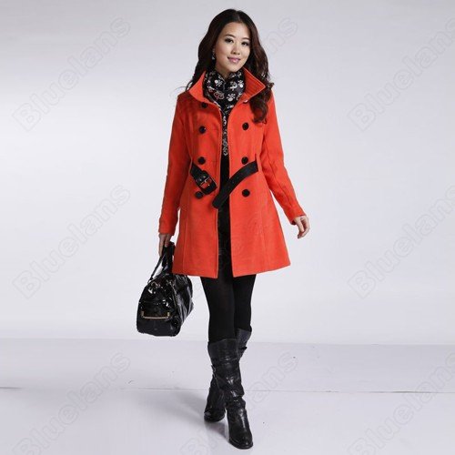 Wholesale 4pcs/lot Fashion Women Lady Wool Double-breasted Belt Trench Long Coat Thick Outwear  M-XXL 30624