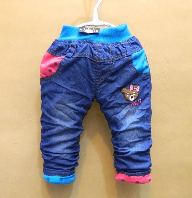Wholesale ! 4pcs/lot  Spring child jeans  Child models girls trousers Cartoon Bear embroidery Straight jeans