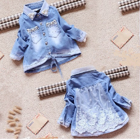 Wholesale--4pcs/lot,Spring zzs3488   The girls lace lapel doll-style cowboy shirt ,free shipping.