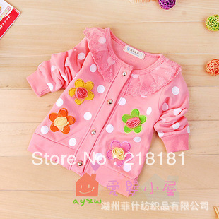 Wholesale 4piece!! 100% cotton Sweet flower Children Kids(1-4Y) Girl long-sleeved  girls coat/children's clothes lining Jackets