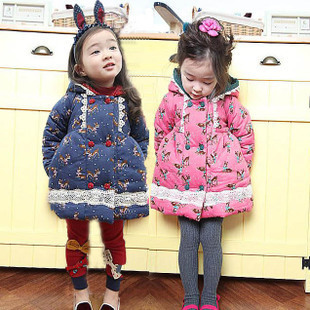 wholesale 5 pcs/Lot Fashion  princess  deer winter girl kids child beautiful Floral cotton-padded coats outwear coat overcoat