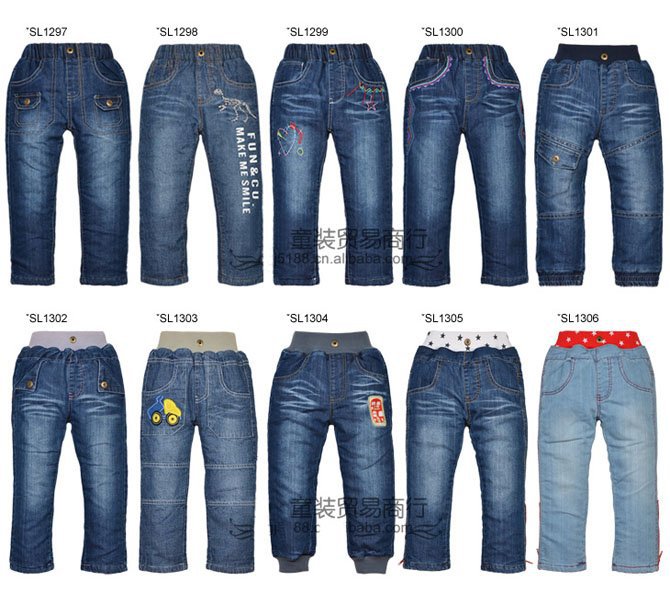 Wholesale 5 piece /lot 90-130 brand thick cashmere winter boys girls kids baby jeans children jeans