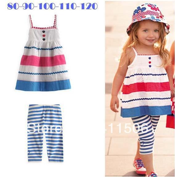Wholesale!!5 sets/lot Sweet Striped clothing set,Cute tank top+legging 2pcs set , Summer soft suits, Baby Girl fashion wear