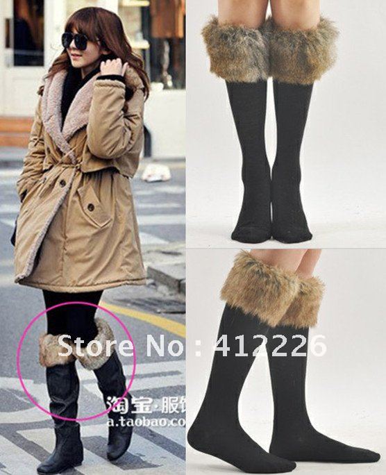 wholesale 5pc/lot fashion winter soft woolen faux fur leg warmers for women / vintage snow boots stockings and leggings