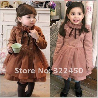 Wholesale 5pcs/lot(1-8Y) children Kids Girls Flouncing coat,Double-layer Princess Trench, Full lining Cotton padded coat outwear