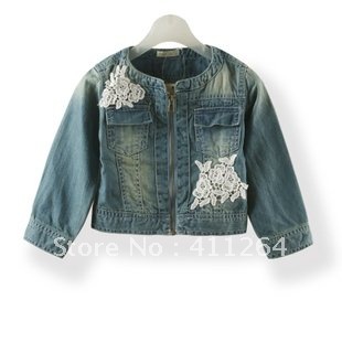 Wholesale 5pcs/lot(3-9Y) miss grant Applique zipper denim jacket, brand denim coat, Free shipping