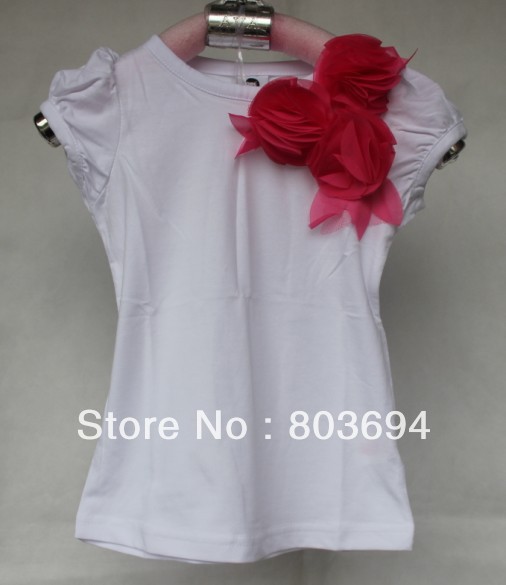 Wholesale 5pcs/lot B2W2 Baby girl three flower T-shirt children short sleeve cotton tee  GS-115