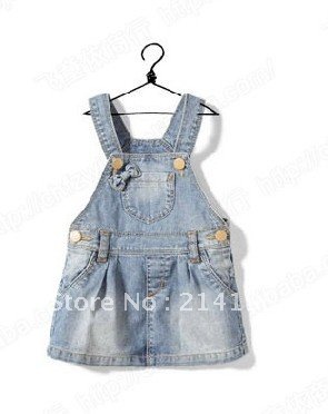 wholesale 5pcs/lot baby girl jeans suspender dress, kids jeans dress 2012 hot design for 1-6 years