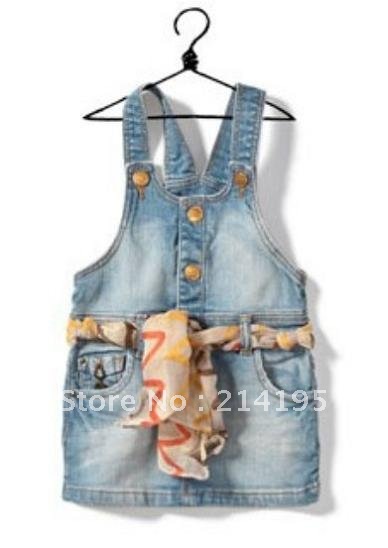 wholesale 5pcs/lot baby girl jeans suspender dress, summer jeans dress 2012 design for 1-6 years