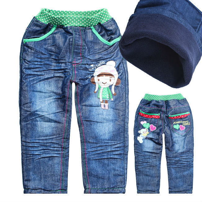 Wholesale 5pcs/lot brand thick warm cashmere kids jeans winter Boys Girls jeans children trousers baby pants free shipping