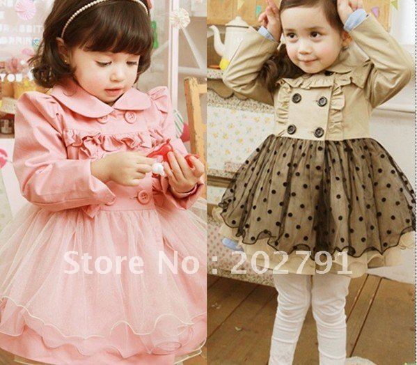 wholesale 5pcs/lot Fashion children girl's long sleeve with lace design dust coat/dress or ourwear free shipping