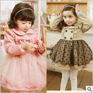 wholesale 5pcs/lot Fashion children girl's long sleeve with lace design dust coat/dress or outwear free shipping