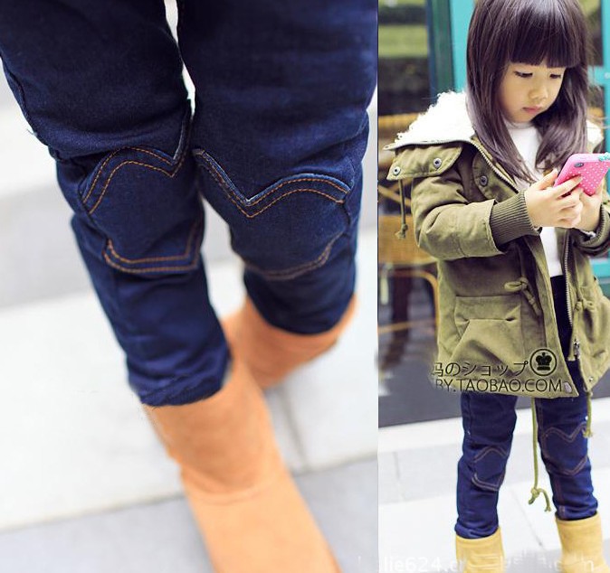 Wholesale 5pcs/lot hot selling fashion girls  loving heart long jeans thicken pants for winter