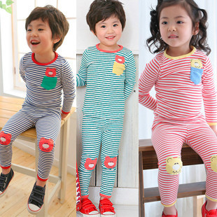 wholesale 5pcs/lot Spring children's clothing male child female child bear stripe lounge baby sleepwear underwear set cy1215