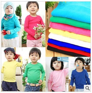 WHolesale 5pcs/Slot boy and girls 100% cotton Long sleeve Solid color T-shirt .Free Shipping